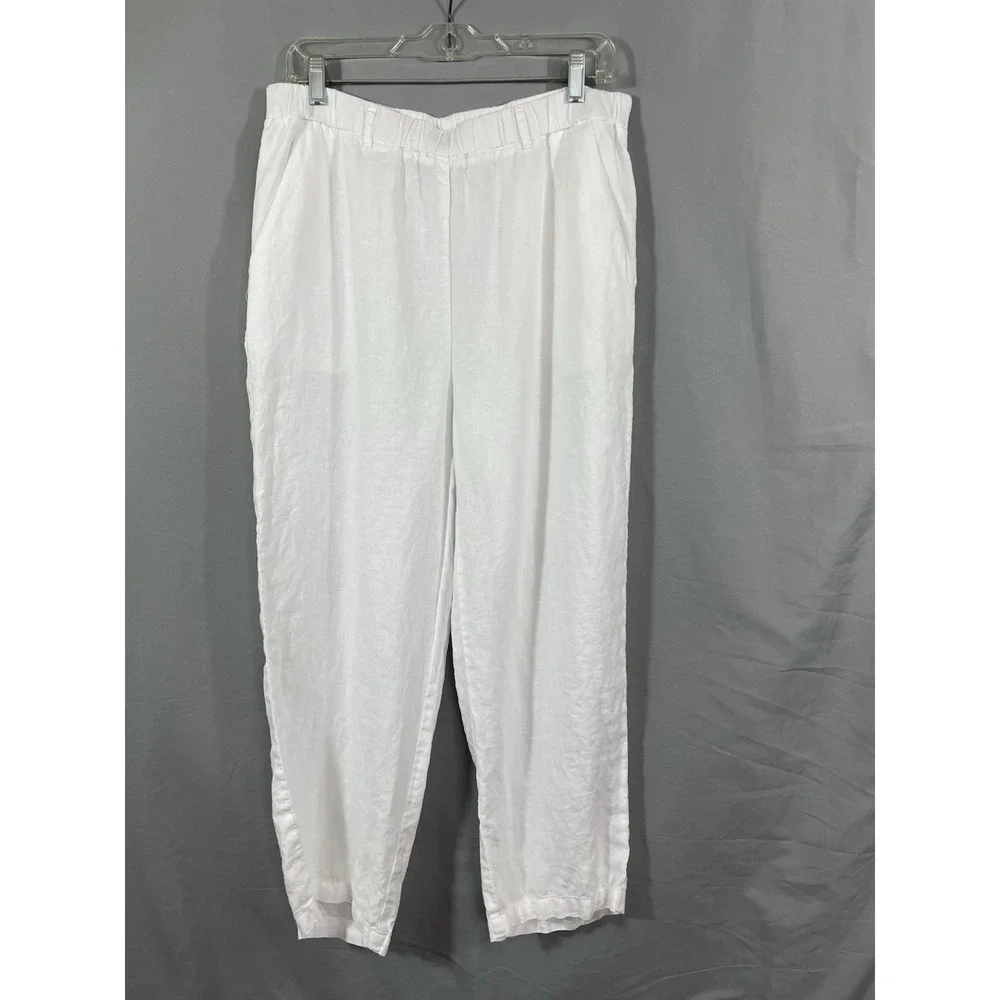 Quince Linen Pants Womens Large L White Elastic Waist Pockets